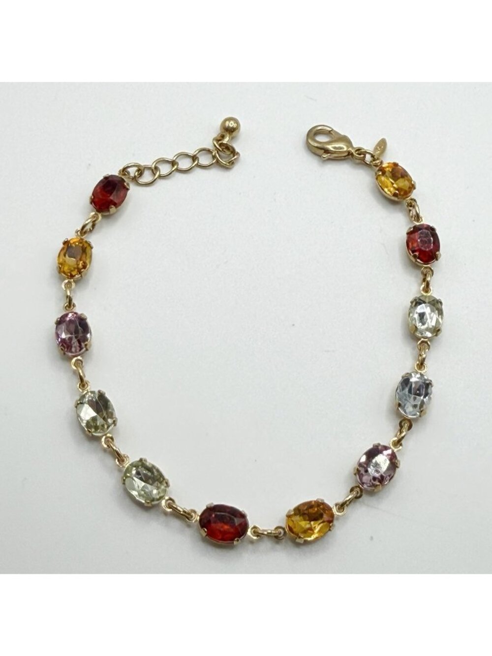 Colorful‎ vintage gold tone Glass rhinestone bracelet 8" NRT Avon